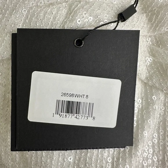 NWT Mac Duggal V-Neck Sequin Wrap Waist Gown White 8 #7667 - Picture 7 of 9